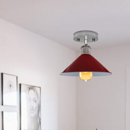 Vintage Semi Flush Mount Ceiling Light With 22Cm Red Conical Metal Shade For Indoor - thumbnail 2