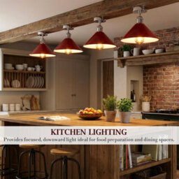 Vintage Semi Flush Mount Ceiling Light With 22Cm Red Conical Metal Shade For Indoor - thumbnail 4