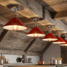 Vintage Semi Flush Mount Ceiling Light With 22Cm Red Conical Metal Shade For Indoor - thumbnail 6