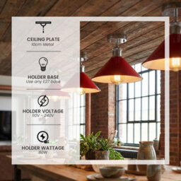 Vintage Semi Flush Mount Ceiling Light With 22Cm Red Conical Metal Shade For Indoor - thumbnail 5