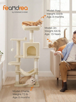 LEDREM 112 Cm Cat Tree, Multi-Level Soft Plush Cat Tree, Cat Tower Condo With 4 Cat Scratching Posts, Hammock, Cave, Platform, Toys - image 1
