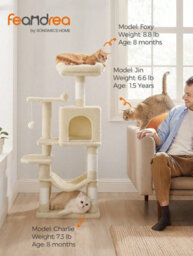 Feandrea 112 Cm Cat Tree, Multi-Level Soft Plush Cat Tree, Cat Tower Condo With 4 Cat Scratching Posts, Hammock