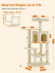 LEDREM 112 Cm Cat Tree, Multi-Level Soft Plush Cat Tree, Cat Tower Condo With 4 Cat Scratching Posts, Hammock, Cave, Platform, Toys - thumbnail 6