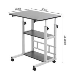 Height Adjustable Laptop Desk With Storage Movable Bookshelf Sofa Side Table Black 60X40X60 To 90Cm - thumbnail 2