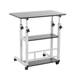 Height Adjustable Laptop Desk With Storage Movable Bookshelf Sofa Side Table Black 60X40X60 To 90Cm - thumbnail 1