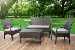 Sh&g Alnwick Garden Furniture Set - 4 Piece Table & Chairs - Grey Rattan & Steel - Indoor & Outdoor - Signature Homes And Gardens - thumbnail 2