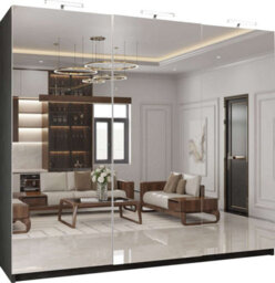 M N Furniture Ltd Wardrobe With Led Light Modern 2 Or 3 Full Length Sliding Door - Bedroom Cabinet With Drawers 150Cm,200Cm,250Cm (Black,250Cm) - thumbnail 2