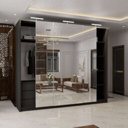 M N Furniture Ltd Wardrobe With Led Light Modern 2 Or 3 Full Length Sliding Door - Bedroom Cabinet With Drawers 150Cm,200Cm,250Cm (Black,250Cm) - thumbnail 3
