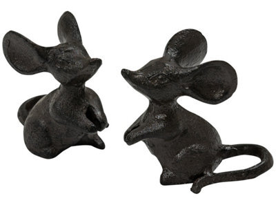 Woodside Cast Iron Mouse Sculpture Indoor/outdoor Home/garden Ornaments, 2 Pack - image 1