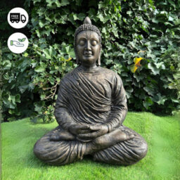 Oakley Extra Large Antique Bronze Stone Cast Meditating Buddha Indoor Or Outdoor - thumbnail 3