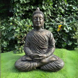Oakley Extra Large Antique Bronze Stone Cast Meditating Buddha Indoor Or Outdoor
