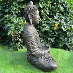 Oakley Extra Large Antique Bronze Stone Cast Meditating Buddha Indoor Or Outdoor - thumbnail 7