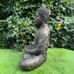 Oakley Extra Large Antique Bronze Stone Cast Meditating Buddha Indoor Or Outdoor - thumbnail 5