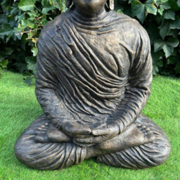 Oakley Extra Large Antique Bronze Stone Cast Meditating Buddha Indoor Or Outdoor - thumbnail 6