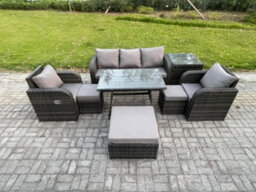 Fimous 8 Seater Rattan Wicker Garden Furniture Patio Conservatory Sofa Set With Oblong Dining Table Reclining Chair - thumbnail 2