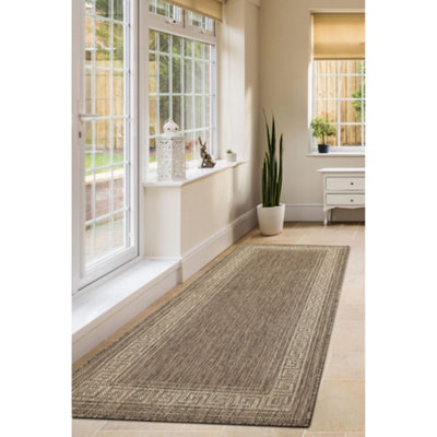 Melrose County Flatweave Brown Natural Bordered Indoor Non-Slip Large Area Runner Rug 060/230Cm - image 1