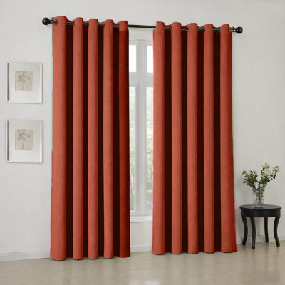 Oxford Homeware Eyelet Linen Effect Curtains Rust Fully Lined 100% Blackout Thermal Insulated Curtains Pair (W)168Cmx(L)183Cm - image 1