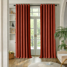 Oxford Homeware Eyelet Linen Effect Curtains Rust Fully Lined 100% Blackout Thermal Insulated Curtains Pair (W)168Cmx(L)183Cm - thumbnail 7