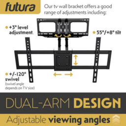 Futura Tv Wall Bracket Mount For 32-80 Inch Tvs, Tilt, Swivel & Rotation, Universal Flat & Curved Tvs, Vesa Max 600X400mm 70Kg Max - thumbnail 8