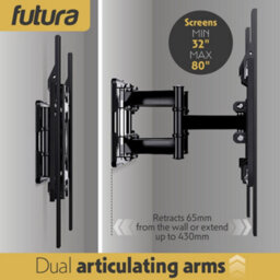 Futura Tv Wall Bracket Mount For 32-80 Inch Tvs, Tilt, Swivel & Rotation, Universal Flat & Curved Tvs, Vesa Max 600X400mm 70Kg Max - thumbnail 5