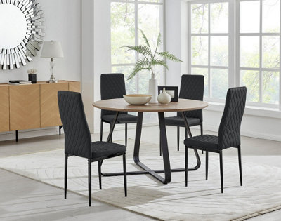 Furniturebox Uk Santorini Brown Round Round Dining Table And 4 Black Milan Black Leg Chairs - image 1