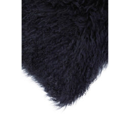 Orsina Black Mongolian Lamb Fur Square Cushion, Luxe Fluffy Textured Throw Pillow With Polyester Reverse - thumbnail 8