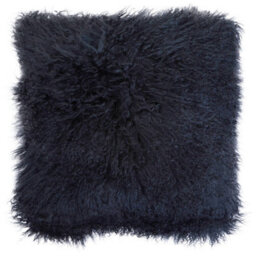 Orsina Black Mongolian Lamb Fur Square Cushion, Luxe Fluffy Textured Throw Pillow With Polyester Reverse