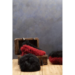 Orsina Black Mongolian Lamb Fur Square Cushion, Luxe Fluffy Textured Throw Pillow With Polyester Reverse - thumbnail 5