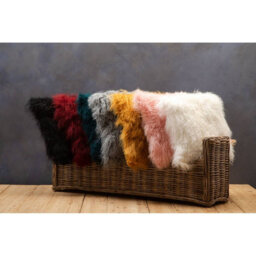 Orsina Black Mongolian Lamb Fur Square Cushion, Luxe Fluffy Textured Throw Pillow With Polyester Reverse - thumbnail 7