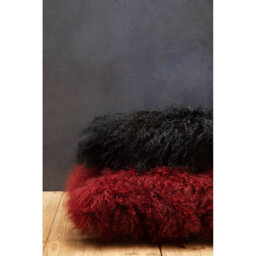 Orsina Black Mongolian Lamb Fur Square Cushion, Luxe Fluffy Textured Throw Pillow With Polyester Reverse - thumbnail 6