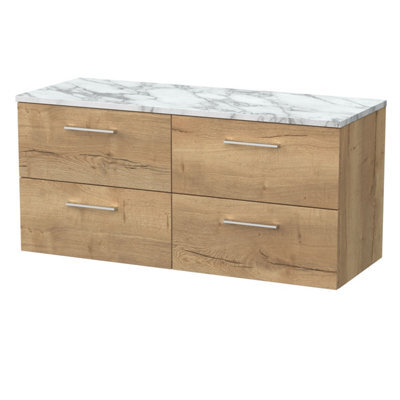 Balterley Pershall Contemporary Wall Hung 4 Drawer Vanity Unit With Laminate Worktop, 1200mm, Autumn Oak - image 1