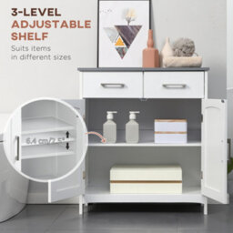 Kleankin Freestanding Bathroom Cabinet With 2 Drawers 2 Doors Adjustable Shelf - thumbnail 5