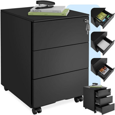 Tectake Chest Of Drawers Magna - 3 Locking Drawers, Powder-Coated Steel, 39 X 45 X 55 Cm - 1 - Black - image 1