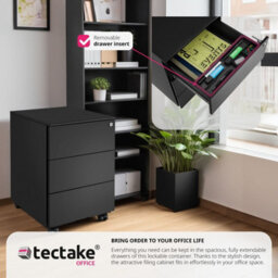 Tectake Chest Of Drawers Magna - 3 Locking Drawers, Powder-Coated Steel, 39 X 45 X 55 Cm - 1 - Black - thumbnail 7