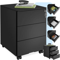 Tectake Chest Of Drawers Magna - 3 Locking Drawers, Powder-Coated Steel, 39 X 45 X 55 Cm - 1 - Black - thumbnail 1