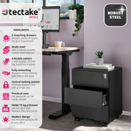 Tectake Chest Of Drawers Magna - 3 Locking Drawers, Powder-Coated Steel, 39 X 45 X 55 Cm - 1 - Black - thumbnail 2
