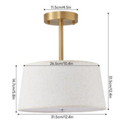 Living And Home Gold Plated 3-Lamp Semi-Ceiling Chandelier With Fabric Lampshade,  For Living Room And Bedroom - thumbnail 8