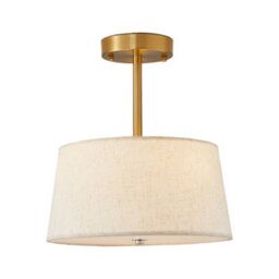 Living And Home Gold Plated 3-Lamp Semi-Ceiling Chandelier With Fabric Lampshade,  For Living Room And Bedroom - thumbnail 1