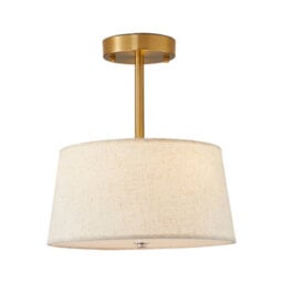Living And Home Gold Plated 3-Lamp Semi-Ceiling Chandelier With Fabric Lampshade,  For Living Room And Bedroom