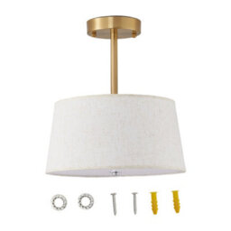 Living And Home Gold Plated 3-Lamp Semi-Ceiling Chandelier With Fabric Lampshade,  For Living Room And Bedroom - thumbnail 4
