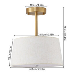 Living And Home Gold Plated 3-Lamp Semi-Ceiling Chandelier With Fabric Lampshade,  For Living Room And Bedroom - thumbnail 7