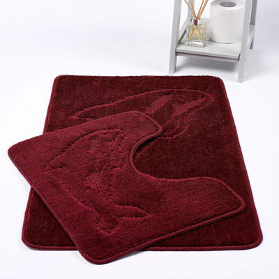 Homes & Linen Dolphin Burgundy Bath Mats Non Slip Bathroom Mats 2 Piece Pedestal And Bath Mat Set