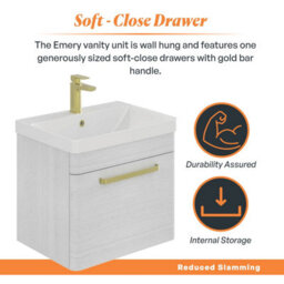 Plum&clay Emery Textured White Wall Hung Bathroom Vanity Unit & Basin Set With Gold Handles (W)50Cm (H)46Cm - thumbnail 4