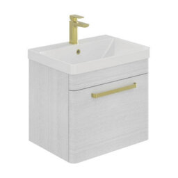 Plum&clay Emery Textured White Wall Hung Bathroom Vanity Unit & Basin Set With Gold Handles (W)50Cm (H)46Cm
