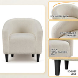 Yaheetech Ivory Boucle Club Chair Accent Barrel Chair Upholstered Arm Chair - thumbnail 4