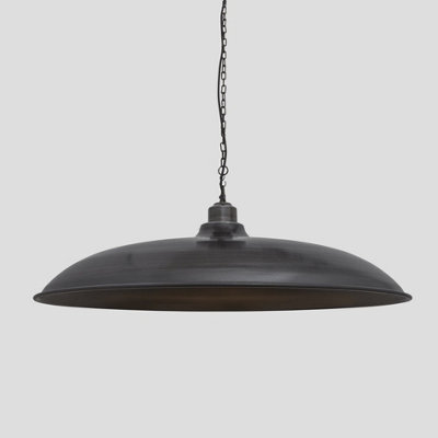 Industville Brooklyn Giant Bowl Pendant, 24 Inch, Pewter, Pewter Chain Holder