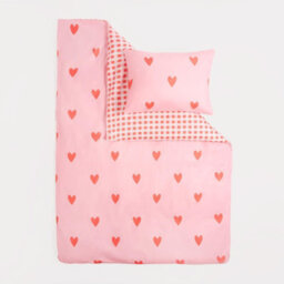 OHS Gingham Duvet Cover Bedding Set Microfibre Quilt Pillowcase Heart Check - thumbnail 8