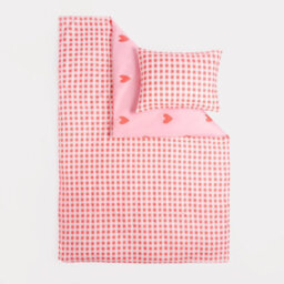 OHS Gingham Duvet Cover Bedding Set Microfibre Quilt Pillowcase Heart Check - thumbnail 9