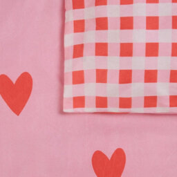 OHS Gingham Duvet Cover Bedding Set Microfibre Quilt Pillowcase Heart Check - thumbnail 5
