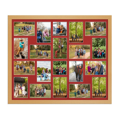 AK Frames 80X70Cm Country Pine Modern Multi Photo Frame With Crimson Mount - Holds 20 Apertures (18X) 6X4, (2X) 4X4 Photos - image 1
